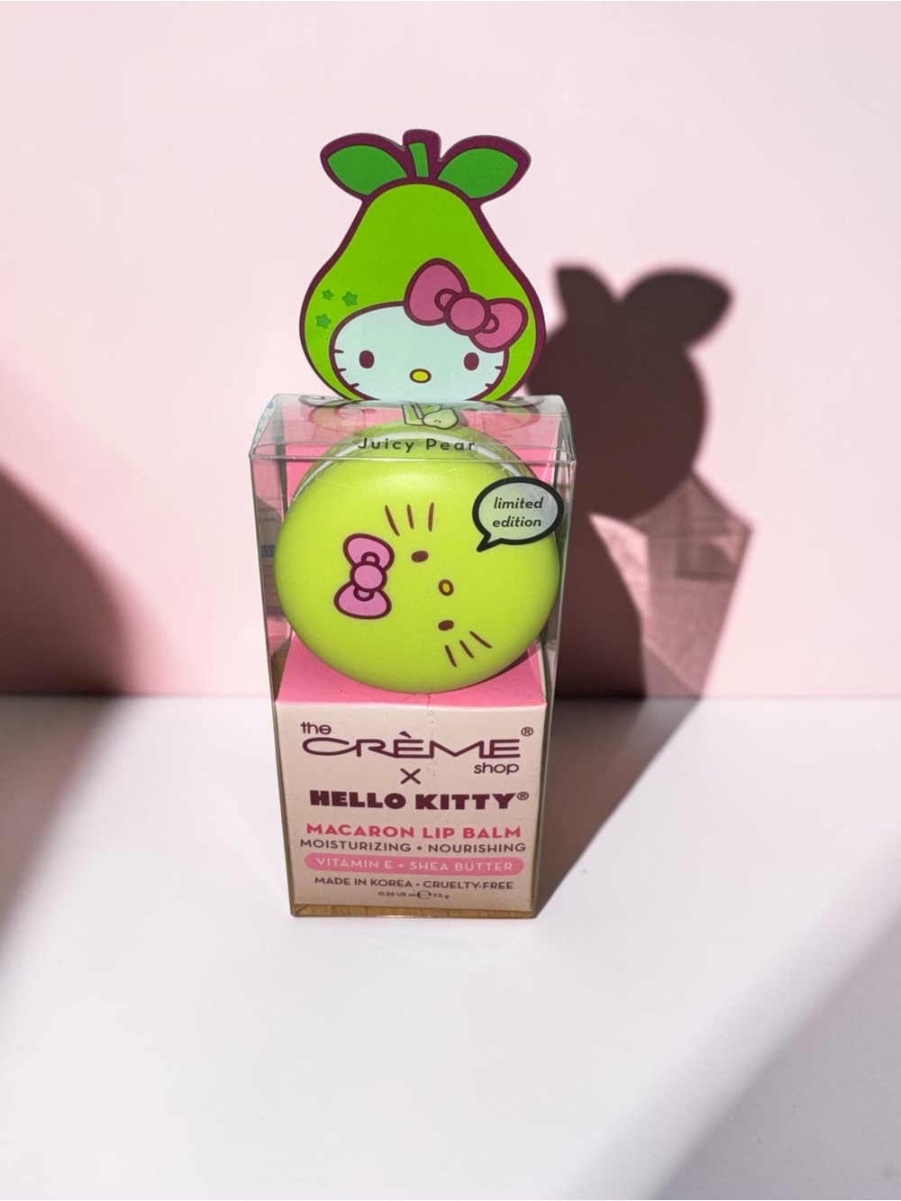 NEW The Crème Shop x Hello Kitty Juicy Pear Macaron Lip Balm Limited Edition